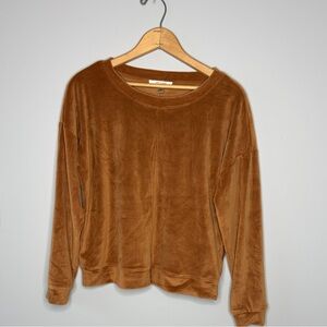 Cable and Gauge Brown/Camel Velour Long Sleeve Top Small